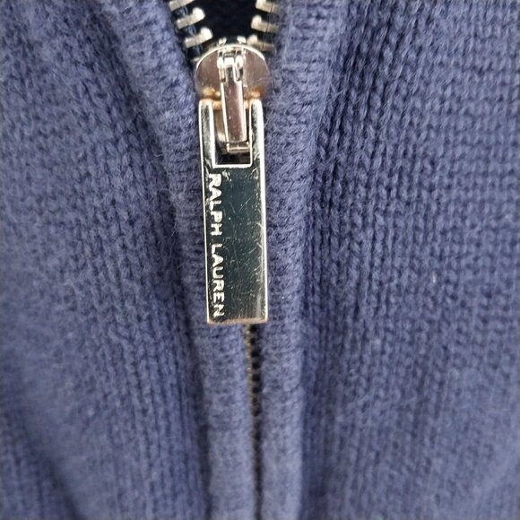 Ralph Lauren Sport Women’s Medium Navy Blue Long Sleeve Full Zip Fitted Sweater - Picture 6 of 11